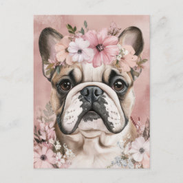 Cartão Postal French Bulldog Aquarela Floral
