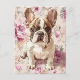 Cartão Postal French Bulldog Aquarela Floral