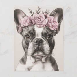Cartão Postal French Bulldog Aquarela Floral