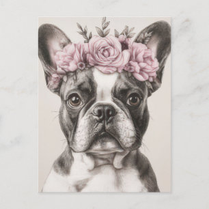 Cartão Postal French Bulldog Aquarela Floral
