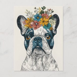 Cartão Postal French Bulldog Aquarela Floral 