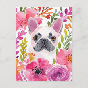 Cartão Postal French Bulldog Aquarela Floral