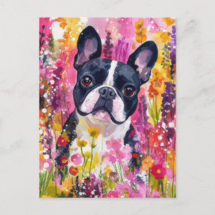 Cartão Postal French Bulldog Aquarela Floral