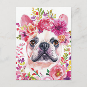 Cartão Postal French Bulldog Aquarela Floral