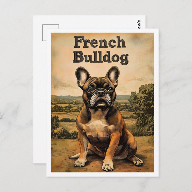 Cartão Postal French Bulldog Vintage Art (Frente/Verso)