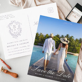 Cartão Postal French Lavender Floral Crest Photo Save the Date