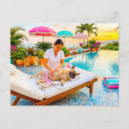 Cartão Postal Frenchie na piscina massagem