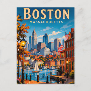 Cartão Postal Frente Marítima e Horizonte Histórico de Boston
