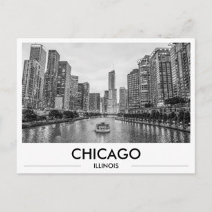 Cartão Postal Frente ribeirinha de Chicago Preto e Branco Paisag