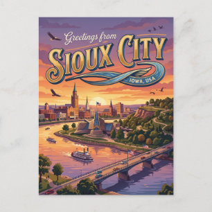 Cartão Postal Frente Ribeirinha de Sioux City EUA