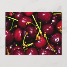 Cartão Postal Fresh Juicy Cherries with Water Drops