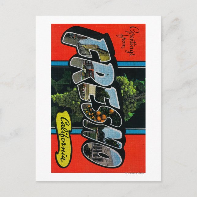 Cartão Postal Fresno, Califórnia - Grandes Cenas de Letra (Frente)