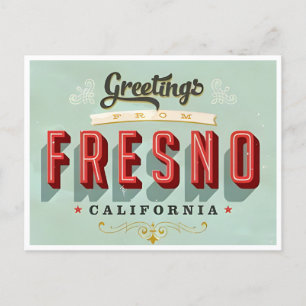 Cartão Postal Fresno California Viagens vintage Watercolor Retro