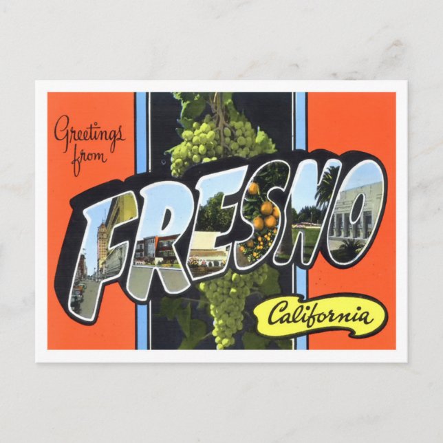 Cartão Postal Fresno, California Vintage Big Letters (Frente)
