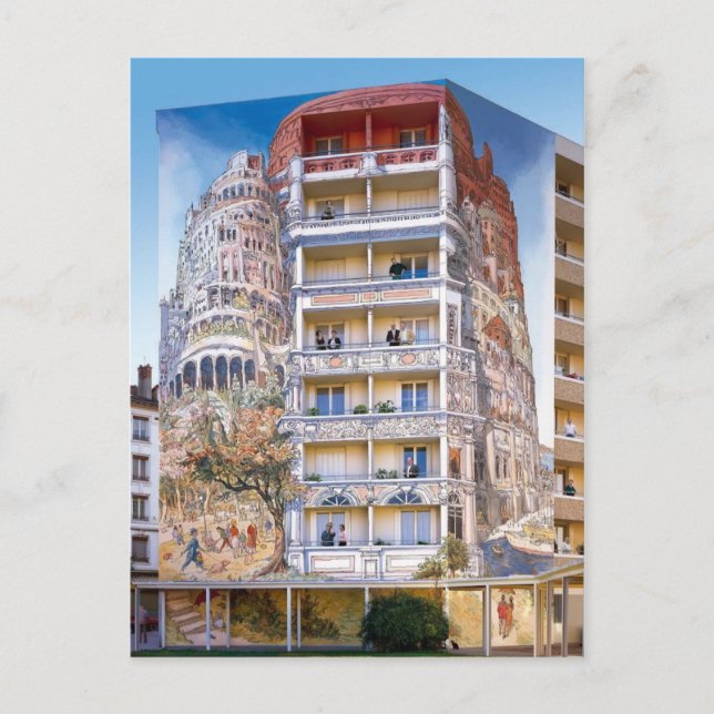 Cartão Postal Fresque Tour de Babel - Mur peint - Lyon (Frente)