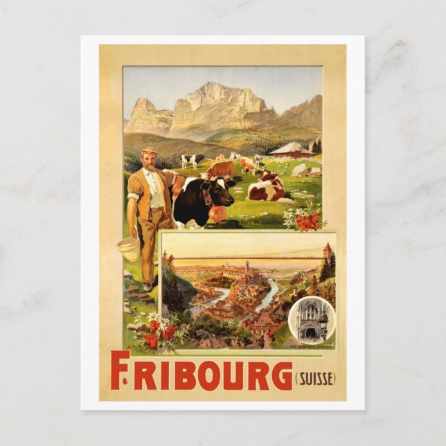 Cartão Postal Friburgo, a Cidade e Arredores, Suíça (Frente)