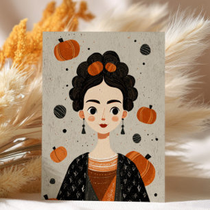 Cartão Postal Frida Kahlo com Abóboras Assustadoramente Fofa no
