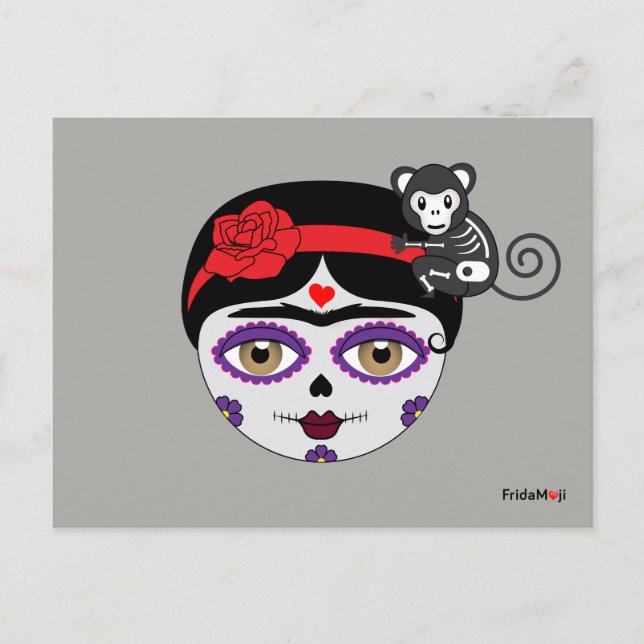 Cartão Postal Frida Kahlo | FridaMoji - Dia dos Mortos (Frente)