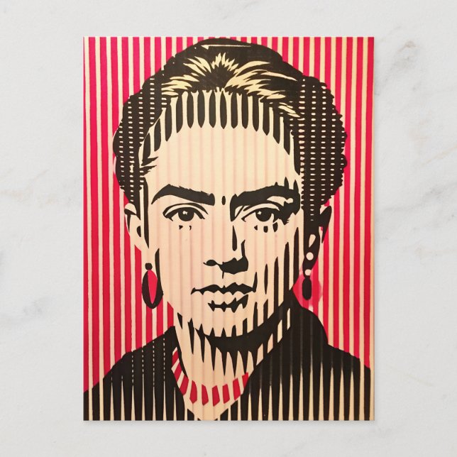 Cartão Postal Frida Kahlo no estilo de ilusão ótica BAUHAUS (Frente)