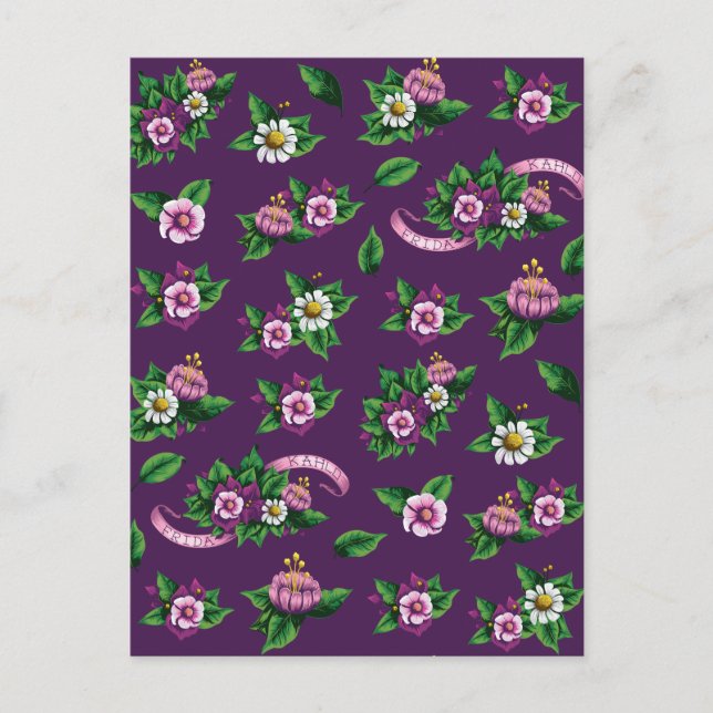 Cartão Postal Frida Kahlo | Padrão de Buquê Floral Purpe (Frente)