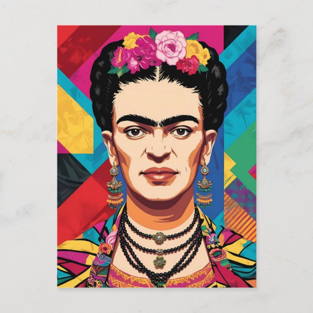 Cartão Postal Frida Kahlo Pop Art Retrato - Cores Vibrantes (Frente)