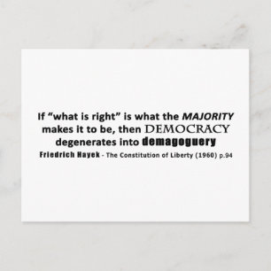 Cartão Postal Friedrich Hayek Cita Democracia e Demagogia
