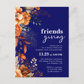 Cartão Postal Friendsgiving dinner invitation autumnal floral