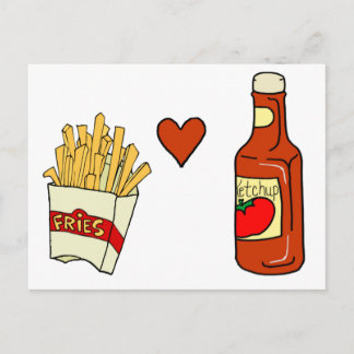 Cartão Postal Fries franceses adoram ketchup