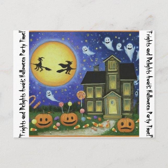 Cartão Postal "Fright and Delights Await: Halloween Party Time! (Frente)