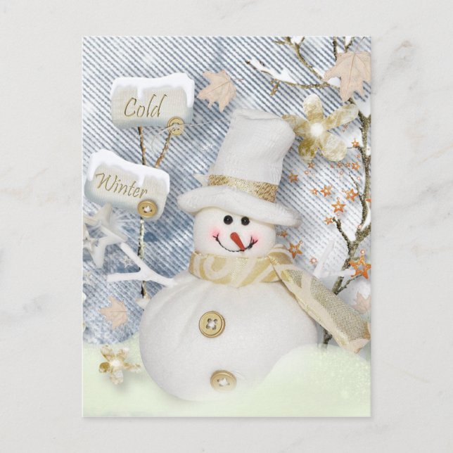 Cartão Postal Frio Winter Snowman (Frente)