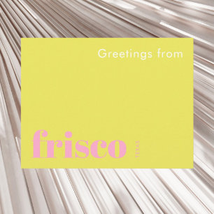 Cartão Postal Frisco Texas tipográfico amarelo rosa