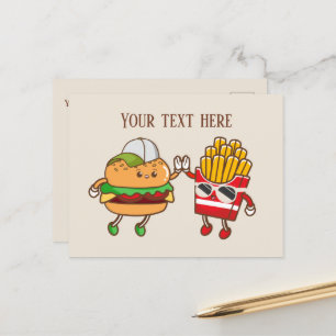 Cartão Postal Fritas de Hamburger Cute adicionam texto