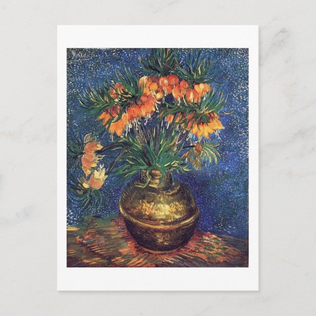 Cartão Postal Fritillarias em um Vaso de Cobre por Van Gogh (Frente)