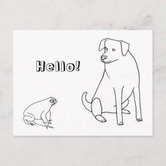 Cartão Postal Frog and Dog, Hello, Coloring Postcards 2