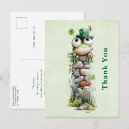 Cartão Postal Frog with Green Hat and Shamrock Cute Thank You