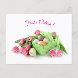 Cartão Postal Frohe Ostern Postkarte mit Tulpen Ostereiern