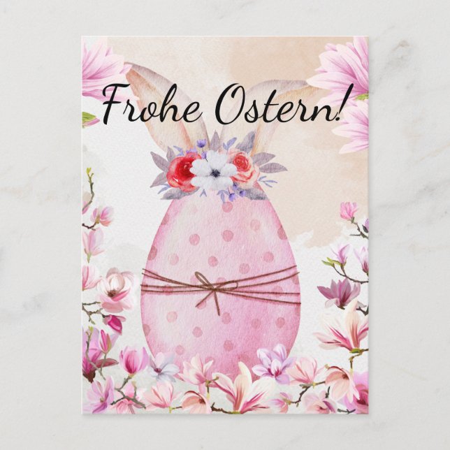 Cartão Postal Frohe Ostern rosa Osterei  (Frente)