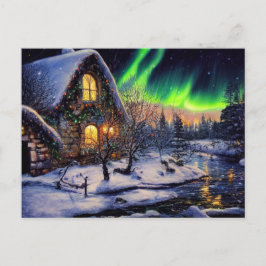 Cartão Postal Frohe Weihnachten mit Cottage am Bach. Schnee.