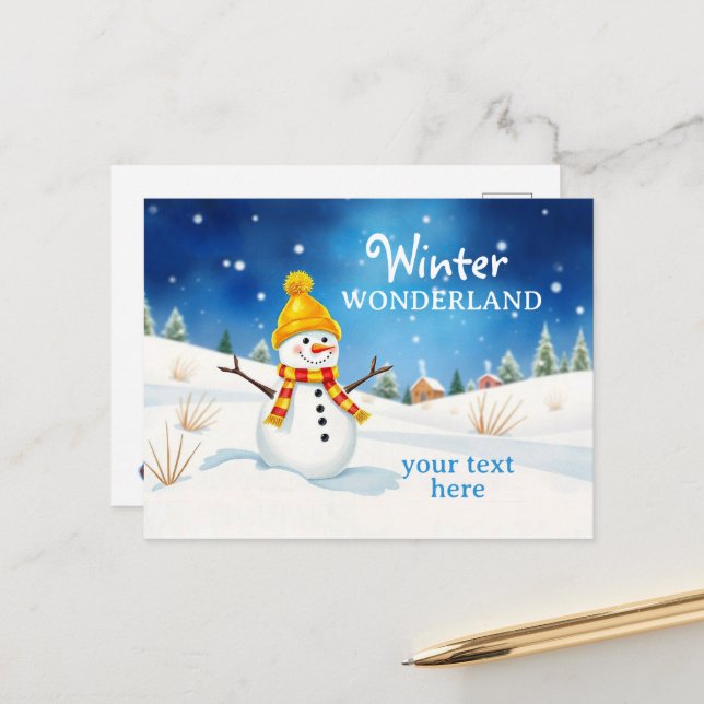 Cartão Postal Fröhlicher Schneemann - Abendstimmung im Schnee | (Frente/Verso In Situ)