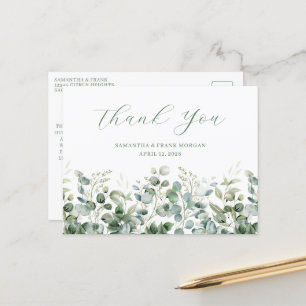 Cartão Postal Fronteira de casamento de verde eucalipto em aquar