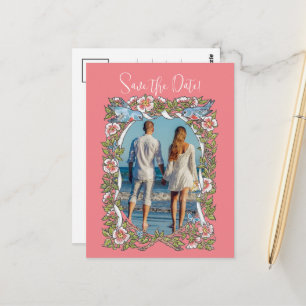 Cartão Postal Fronteira de Flor Silvestre de Coral Pássaro Salva