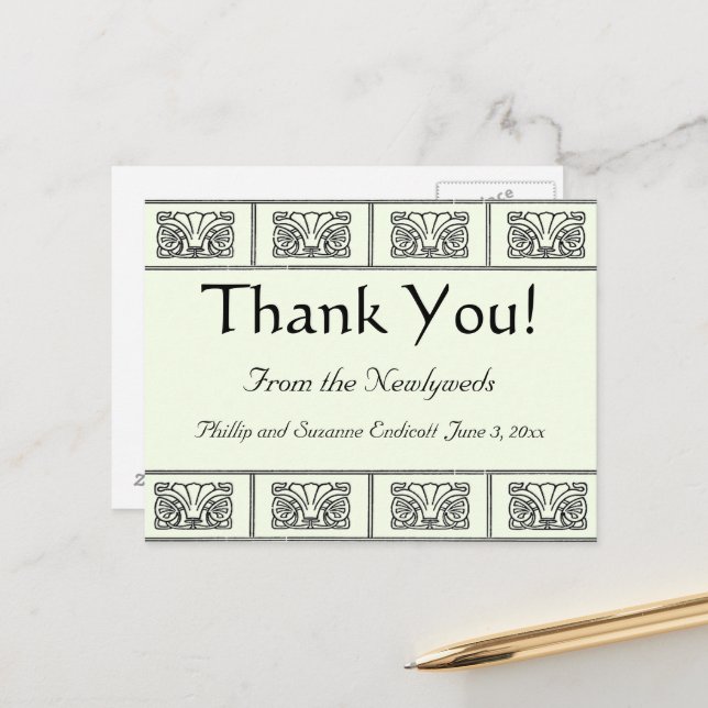 Cartão Postal Fronteira de Flores Art Déco Antigo Obrigado (Frente/Verso In Situ)