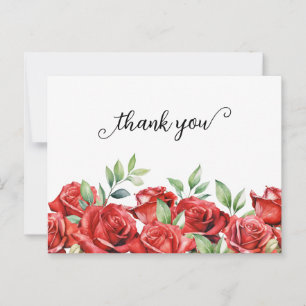 Cartão Postal Fronteira de Rosas Vermelhas em Aquarela Obrigado