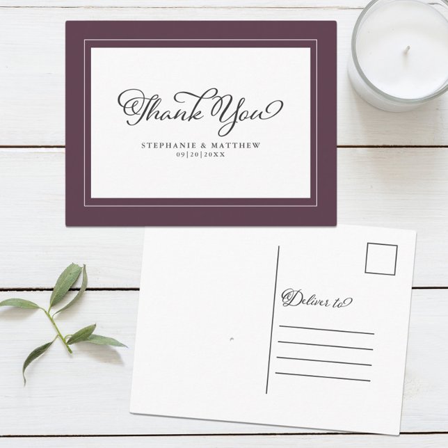 Cartão Postal Fronteiras modernas de música púrpura do casamento (Wedding Luxury Purple Chic Modern Borders Postcard)