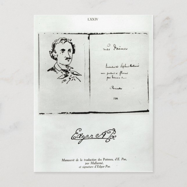 Cartão Postal Frontispício de "Les Poemes" por Edgar Allan Poe (Frente)