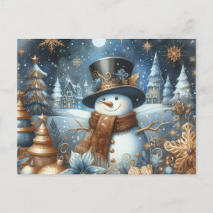 Cartão Postal Frosty o boneco de neve azul caprichoso de Natal 