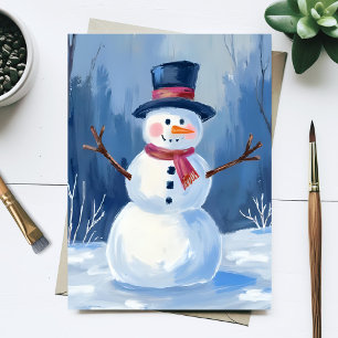 Cartão Postal Frosty o Boneco de Neve   Pintura em Aquarela de I