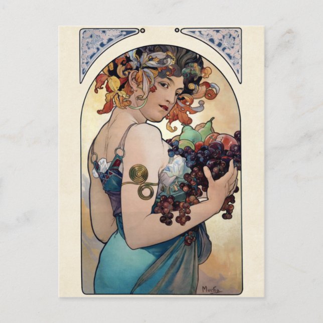 Cartão Postal Fruta por Alfons Mucha 1897 (Frente)