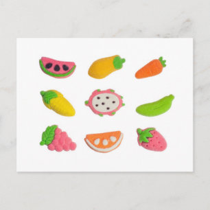 Cartão Postal Frutas e doces para mastigar, em forma de vegetais