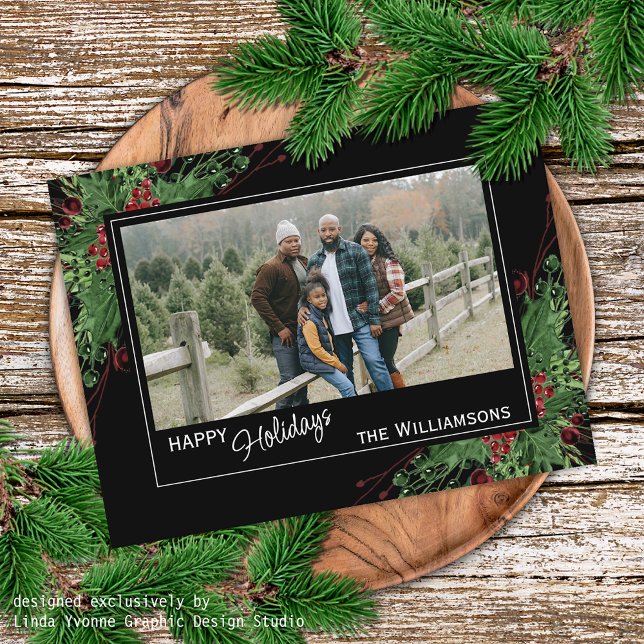 Cartão Postal Frutas Vermelhas Azevinho Verde Folhagem Botânica  (Criador carregado)